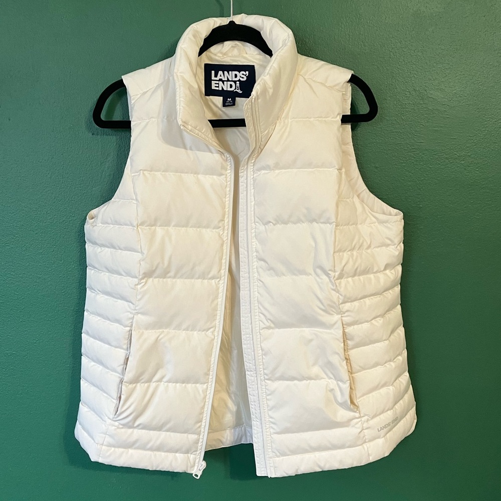 Lands’ End Winter Puffer Vest | Size M | White | Down Filled